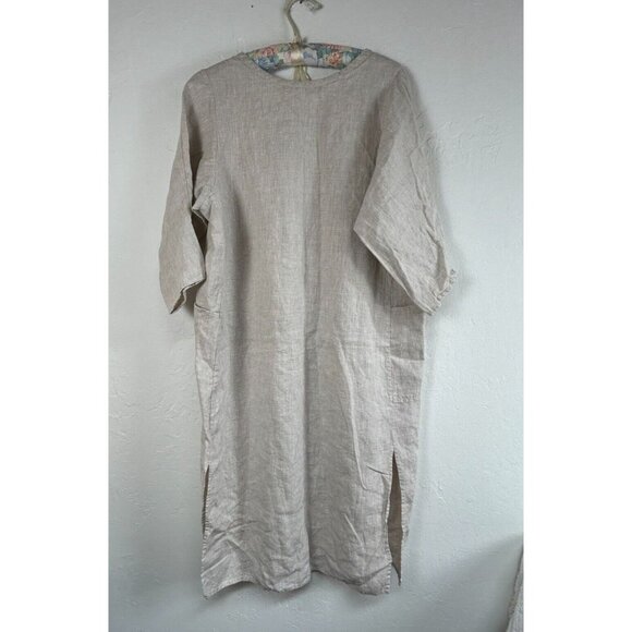 Tancredi & Morgen Women's 3/4 Sleeves Shirt Dress Linen IVORY Large/XL Side Slit - Picture 2 of 7